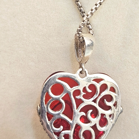 Ross Simons Vintage Sterling Silver 80s Marcasite & Red Glass Heart Pendant - Picture 8 of 8
